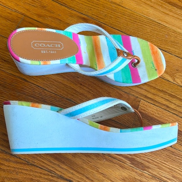 🆕Coach Wedge Multicolor Striped Sandals - Picture 2 of 7